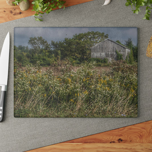 U R There Photography Almont Road Grey Rustic Farmhouse Tempered-Glass Cutting Board