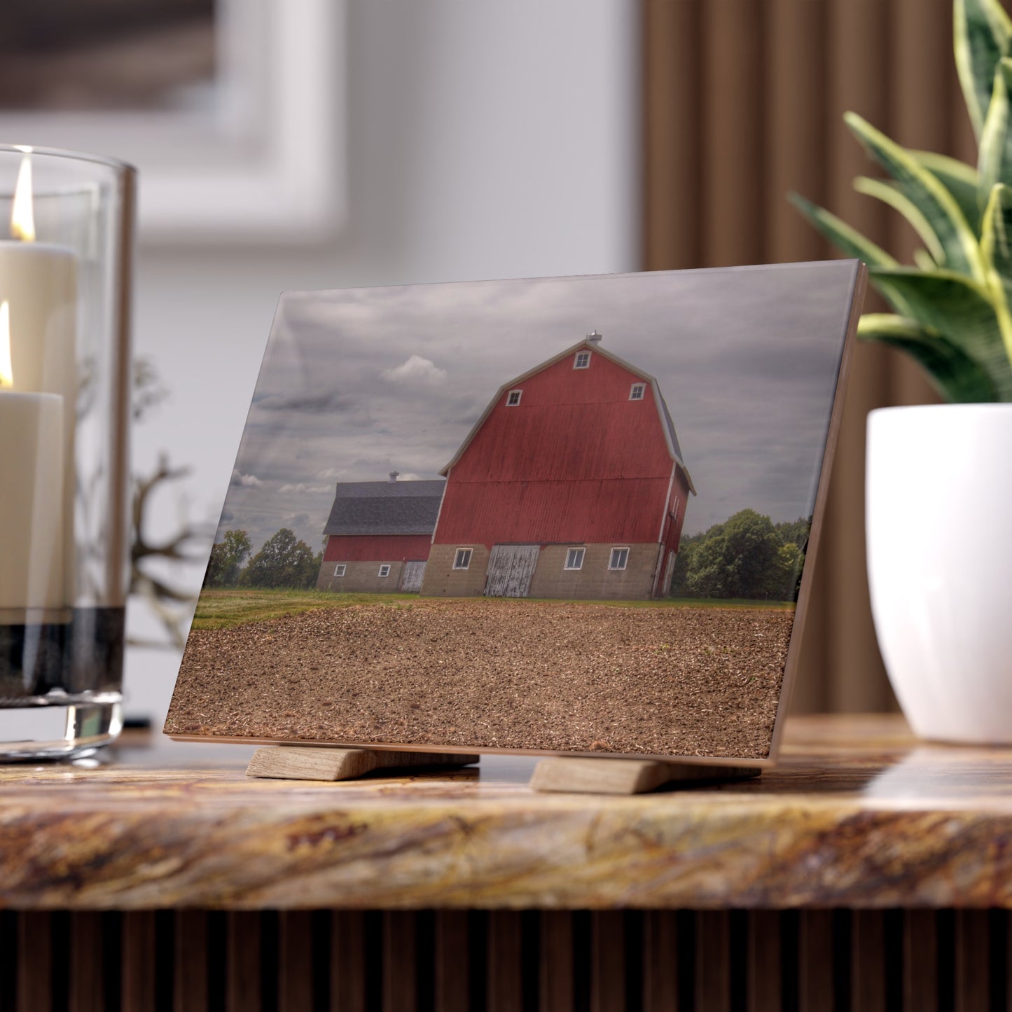 U R There Photography Cade Road Red I Rustic Farmhouse Decorative Ceramic Tile