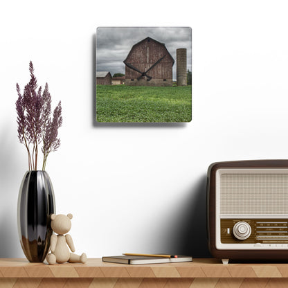 U R There Photography Van Geisen Road Grey Rustic Farmhouse Acrylic Analog Wall Clock