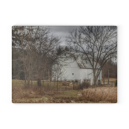U R There Photography Oakwood Road White II Rustic Farmhouse Tempered-Glass Cutting Board
