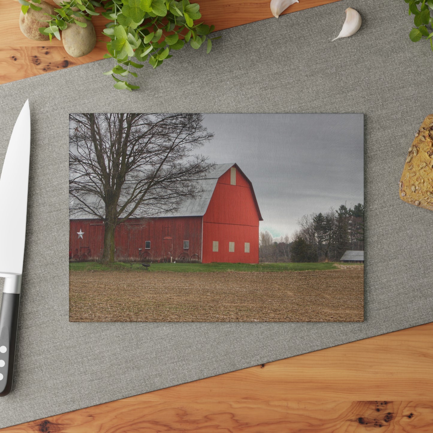 U R There Photography South Summers Road Star Barn Rustic Farmhouse Tempered-Glass Cutting Board