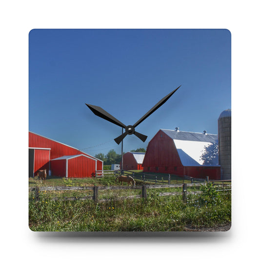 Mount Morris Road Farm and Horse Rustic Farmhouse Acrylic Analog Wall Clock 10.75'' × 10.75'' (Square)