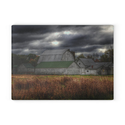 U R There Photography Farnsworth Road White Rustic Farmhouse Tempered-Glass Cutting Board