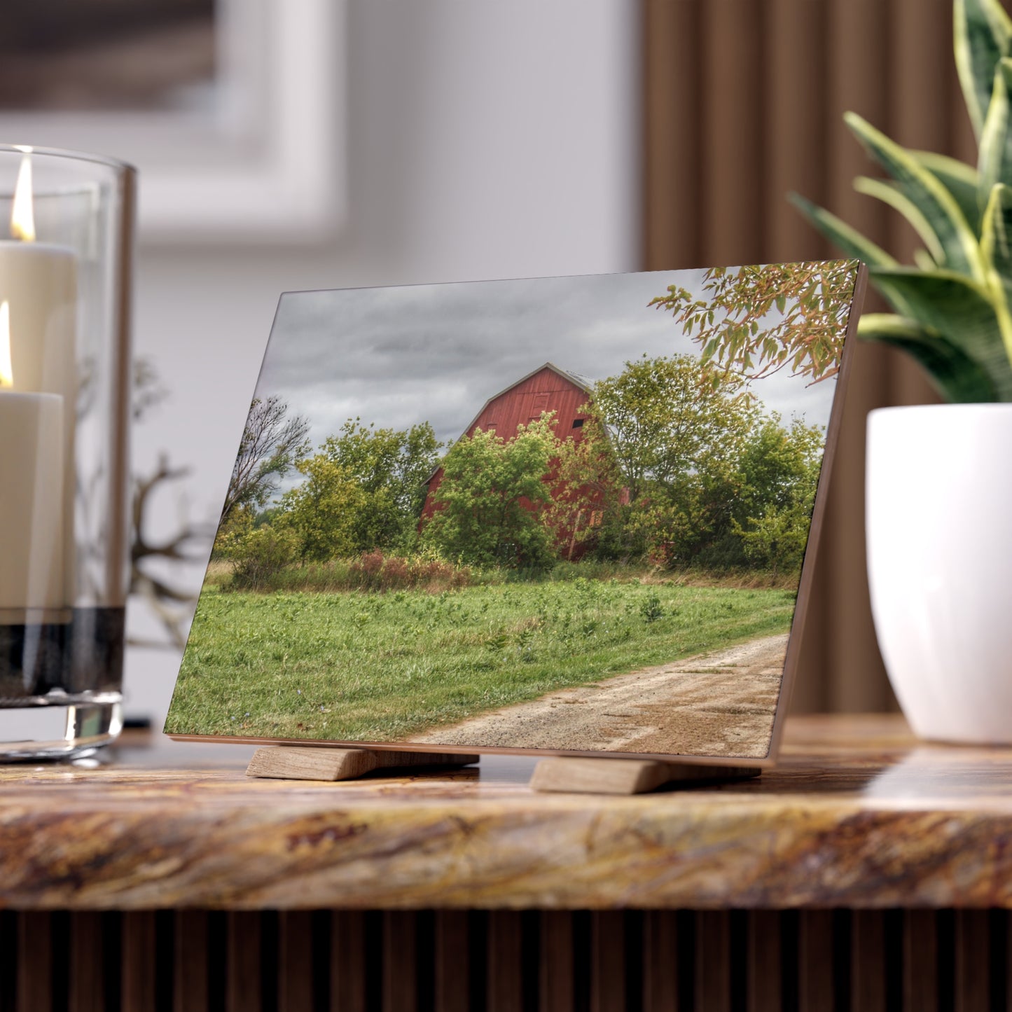 U R There Photography Bristol Road Hidden Red Rustic Farmhouse Decorative Ceramic Tile 6" × 8" Matte