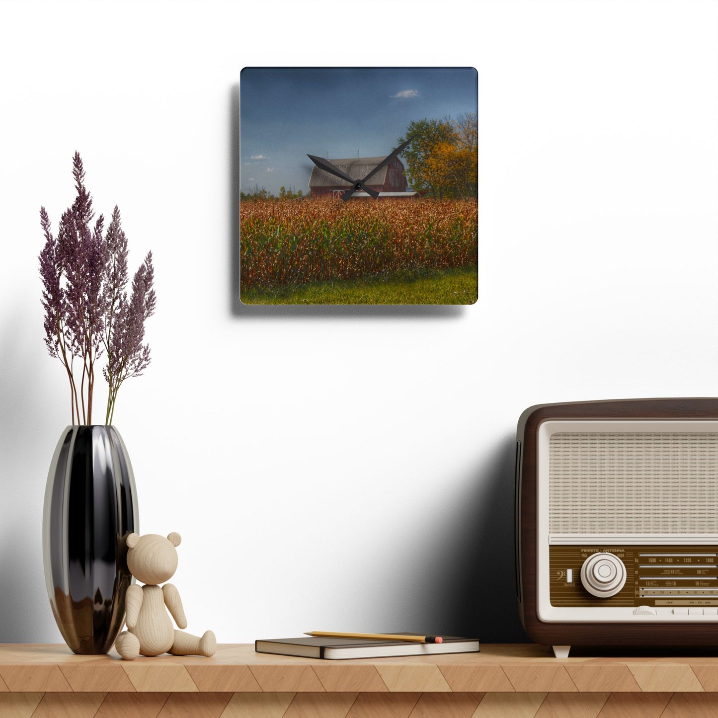 U R There Photography Clifford Road Red III Rustic Farmhouse Acrylic Analog Wall Clock
