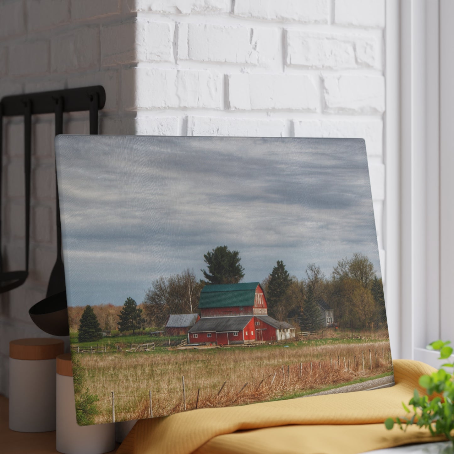 U R There Photography M-24 TnT Red II Rustic Farmhouse Tempered-Glass Cutting Board