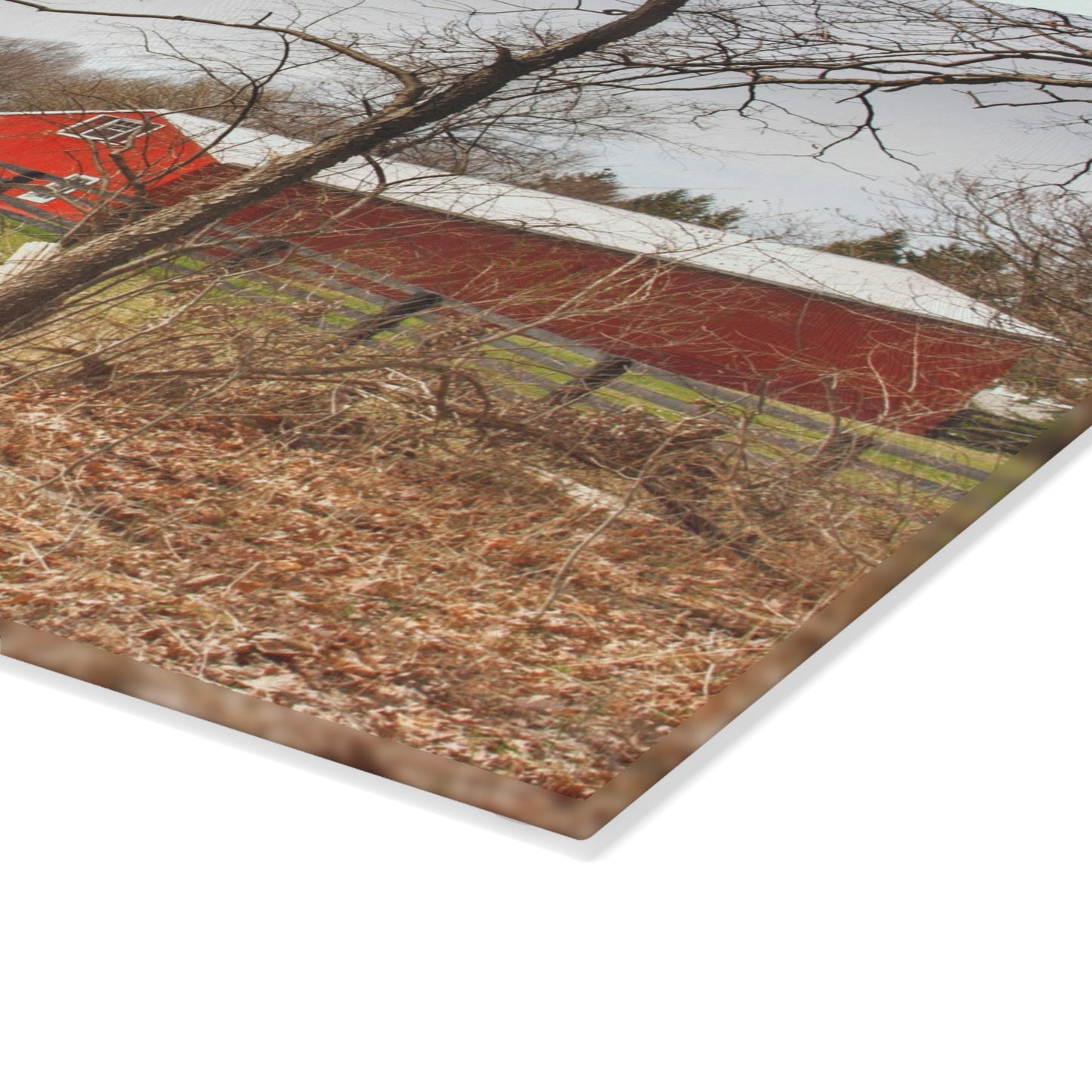 U R There Photography Hidden Hosner Reds Rustic Farmhouse Tempered-Glass Cutting Board