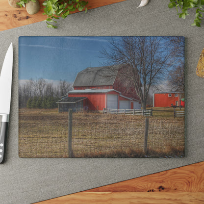 U R There Photography Clifford Road Red II Rustic Farmhouse Tempered-Glass Cutting Board