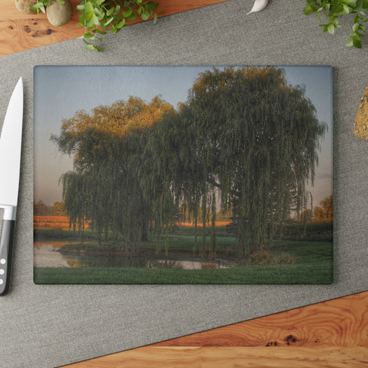 U R There Photography Sunrise on Willow Pond II Rustic Farmhouse Tempered-Glass Cutting Board 8"x 11"