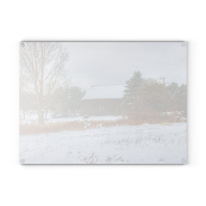 U R There Photography Hosner Road Grey in Winter Rustic Farmhouse Tempered-Glass Cutting Board