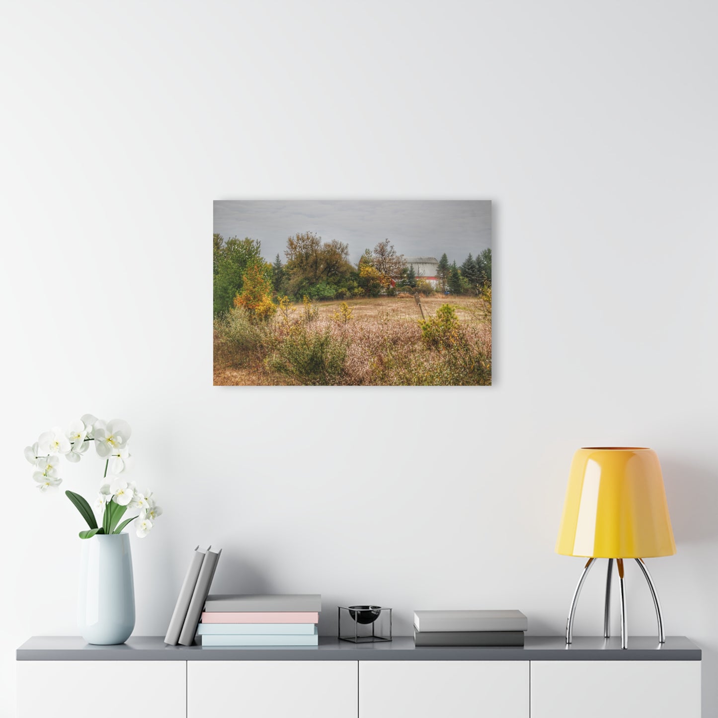 U R There Photography Hadley Road Hidden Red in Fall Rustic Farmhouse Acrylic Wall Print