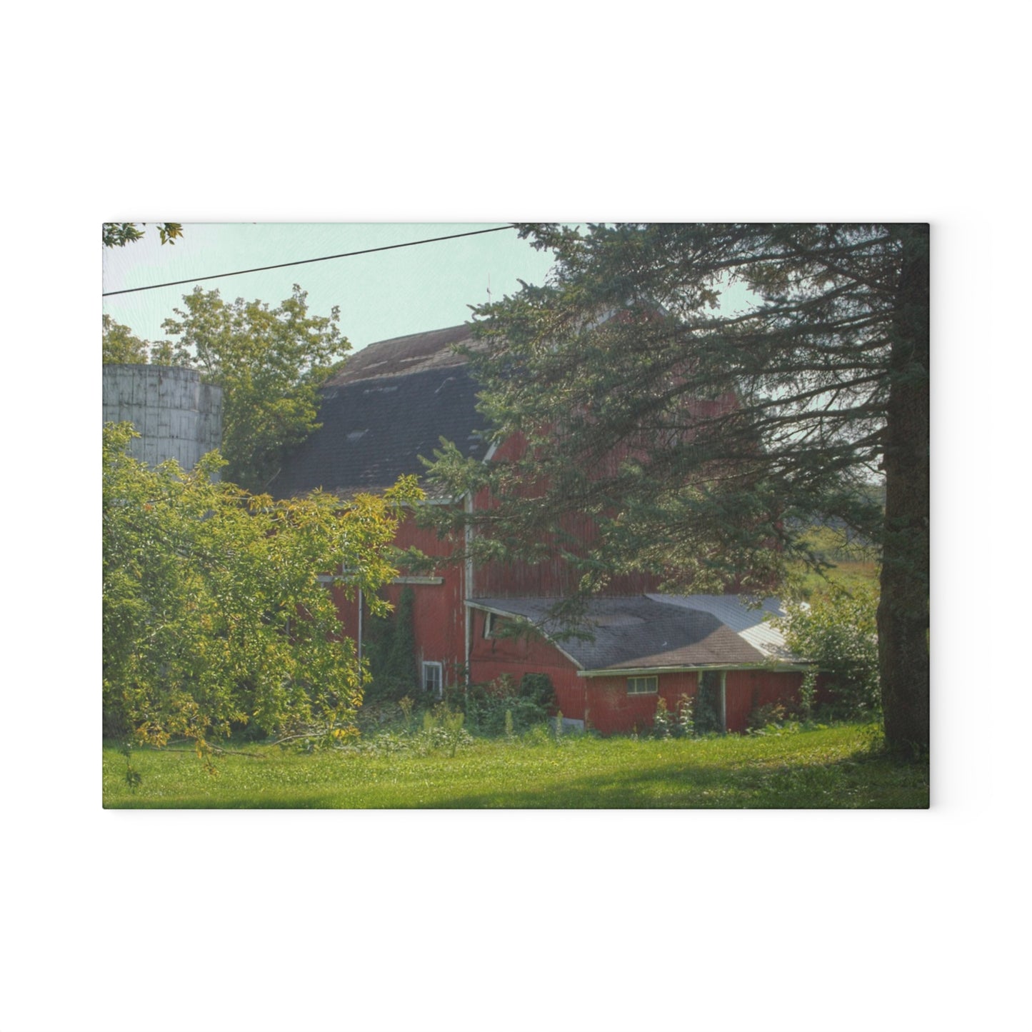 U R There Photography Grey Road Red Rustic Farmhouse Tempered-Glass Cutting Board