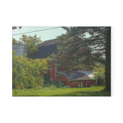 U R There Photography Grey Road Red Rustic Farmhouse Tempered-Glass Cutting Board