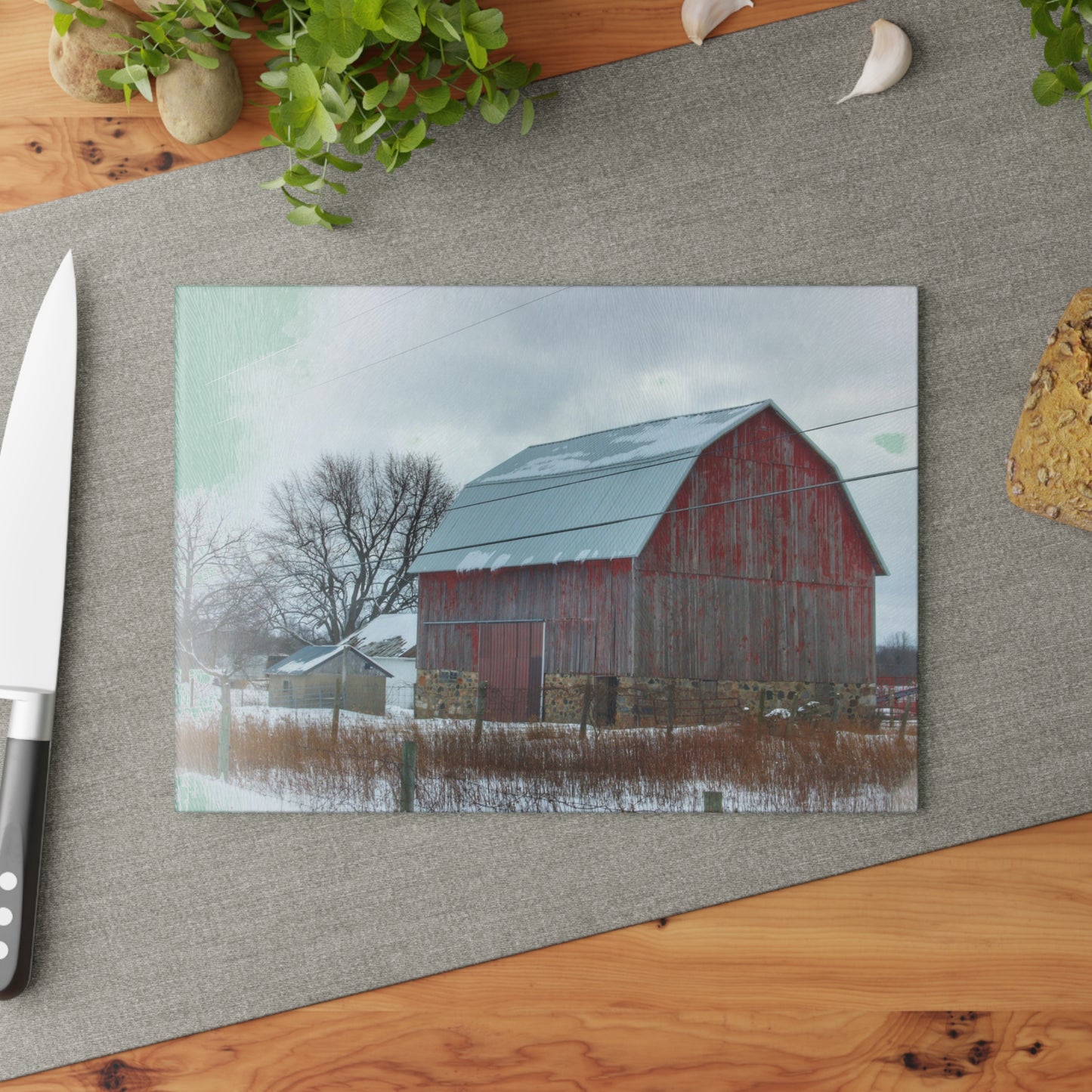 U R There Photography Lake Pleasant Stone Red and Little Grey Rustic Farmhouse Tempered-Glass Cutting Board