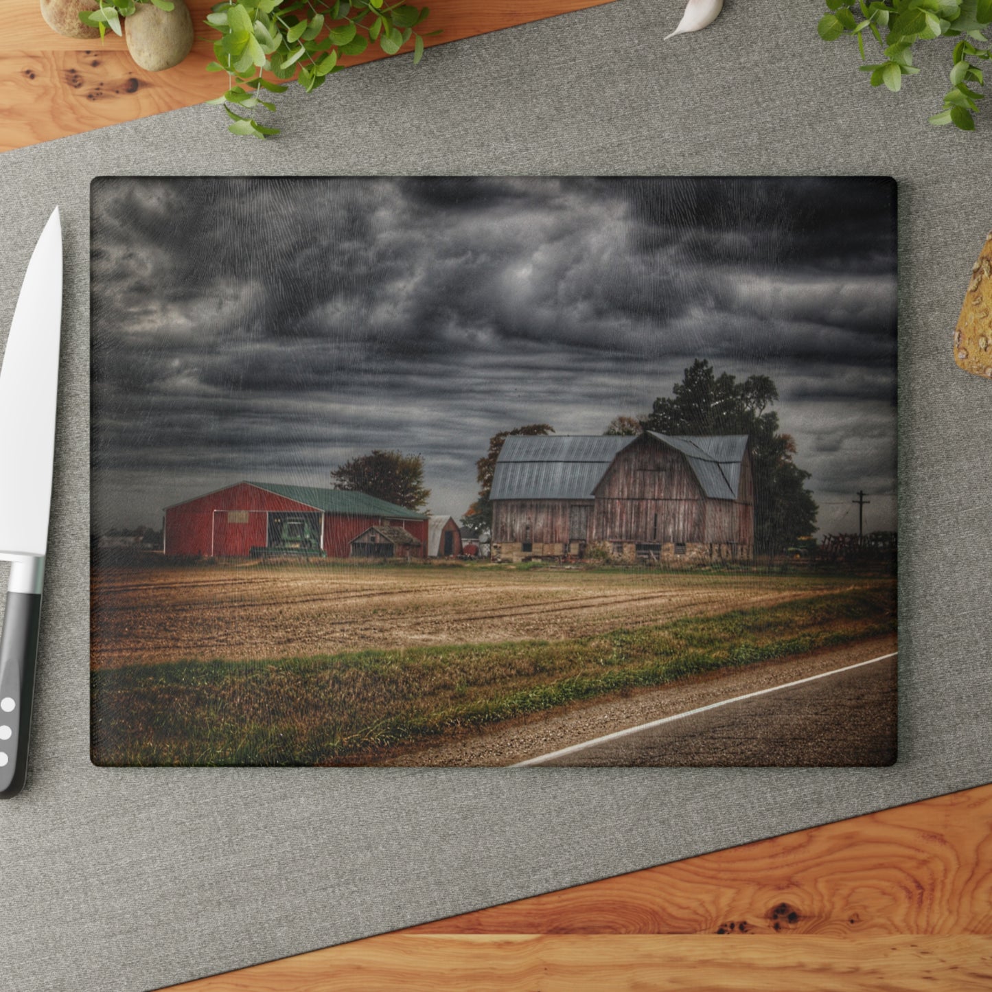 U R There Photography Snover Road Red II Rustic Farmhouse Tempered-Glass Cutting Board