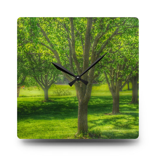 Spring Trees in Chartreuse Rustic Farmhouse Acrylic Analog Wall Clock 10.75'' × 10.75'' (Square)