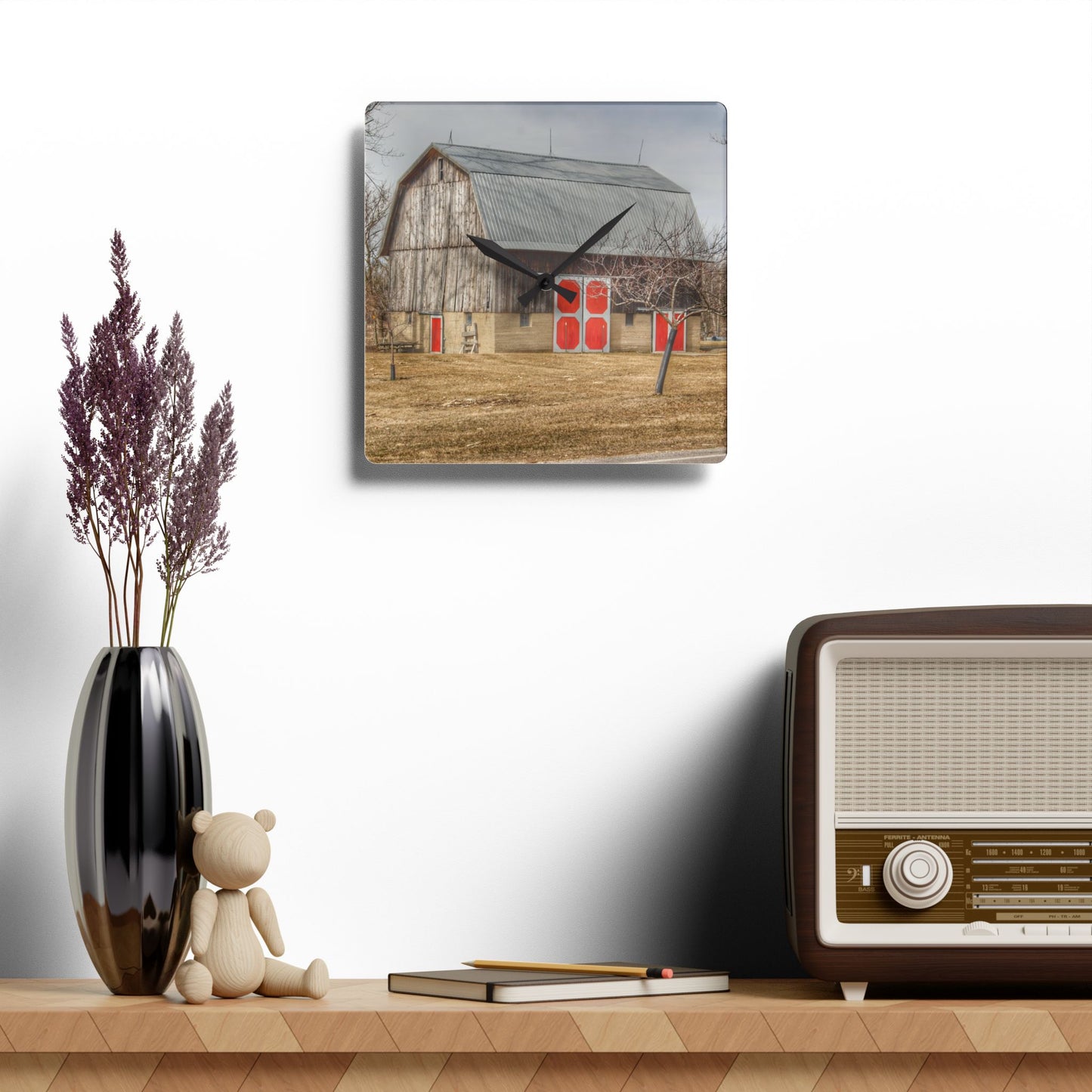U R There Photography Sheridan Road Grey Rustic Farmhouse Acrylic Analog Wall Clock