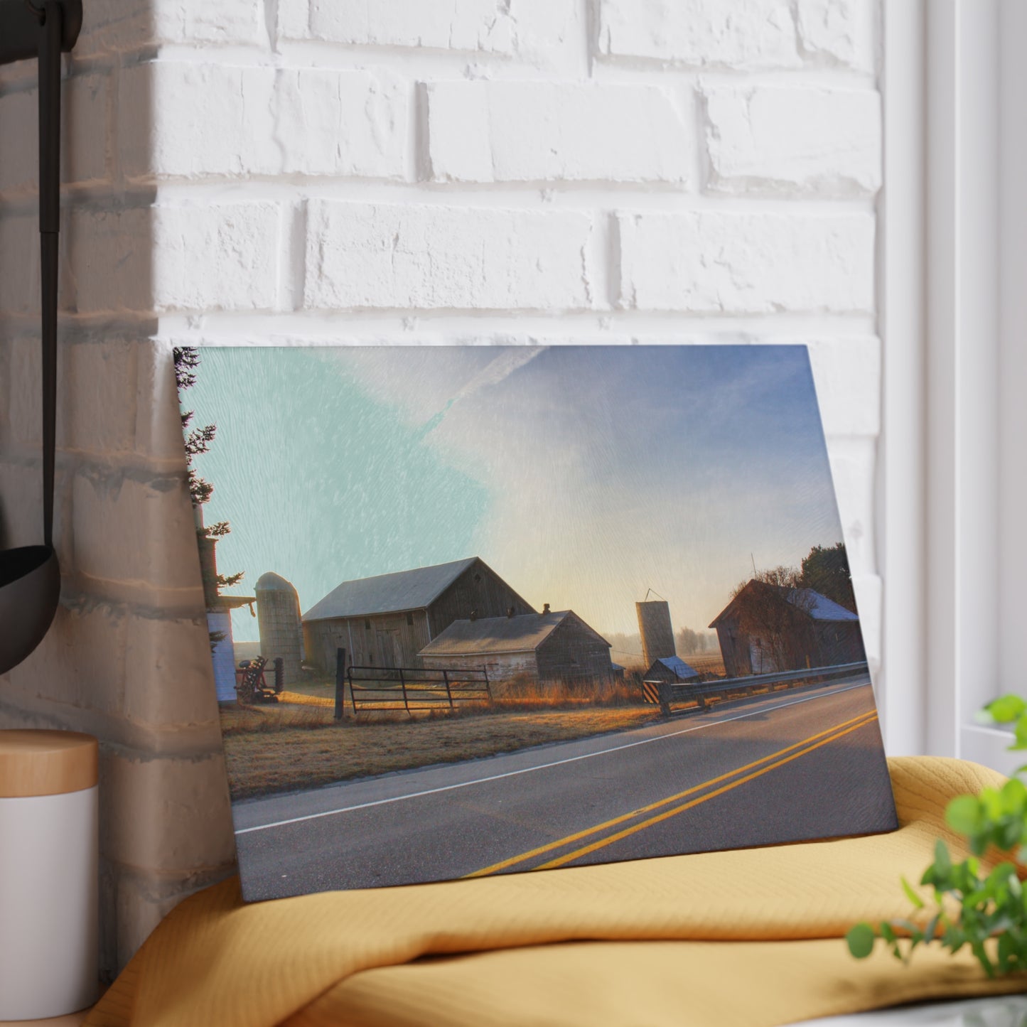 U R There Photography Wilder Road Foggy Morning Greys Rustic Farmhouse Tempered-Glass Cutting Board