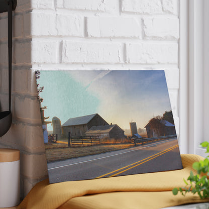 U R There Photography Wilder Road Foggy Morning Greys Rustic Farmhouse Tempered-Glass Cutting Board