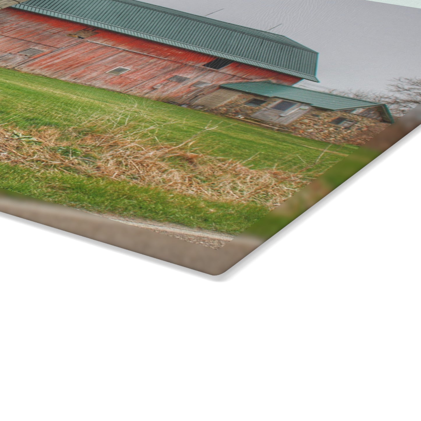U R There Photography Plumb Creek Road Red I Rustic Farmhouse Tempered-Glass Cutting Board
