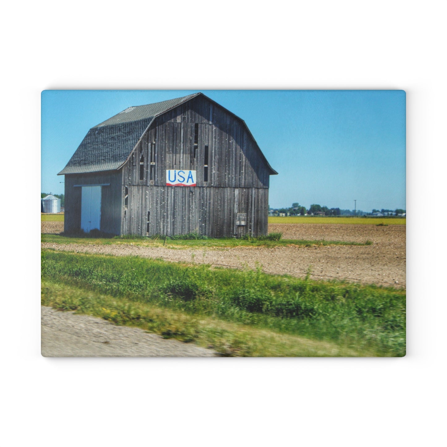U R There Photography Unionville M-25 USA Grey Rustic Farmhouse Tempered-Glass Cutting Board