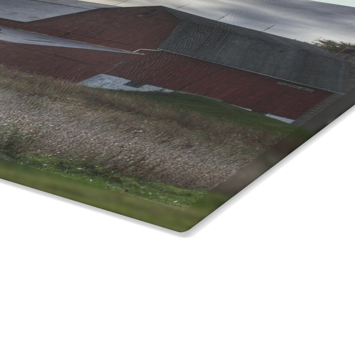 U R There Photography Brown City Red I Rustic Farmhouse Tempered-Glass Cutting Board
