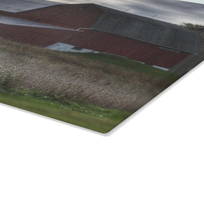 U R There Photography Brown City Red I Rustic Farmhouse Tempered-Glass Cutting Board