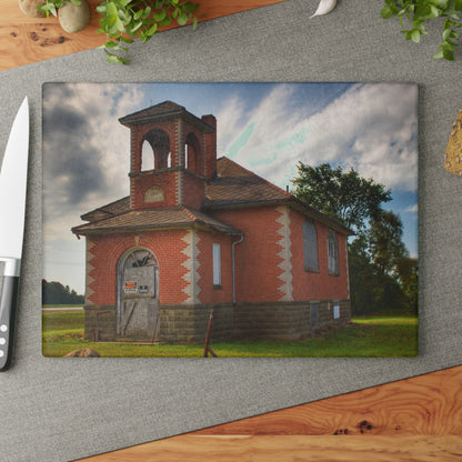 U R There Photography North Grove Road Schoolhouse I Rustic Farmhouse Tempered-Glass Cutting Board