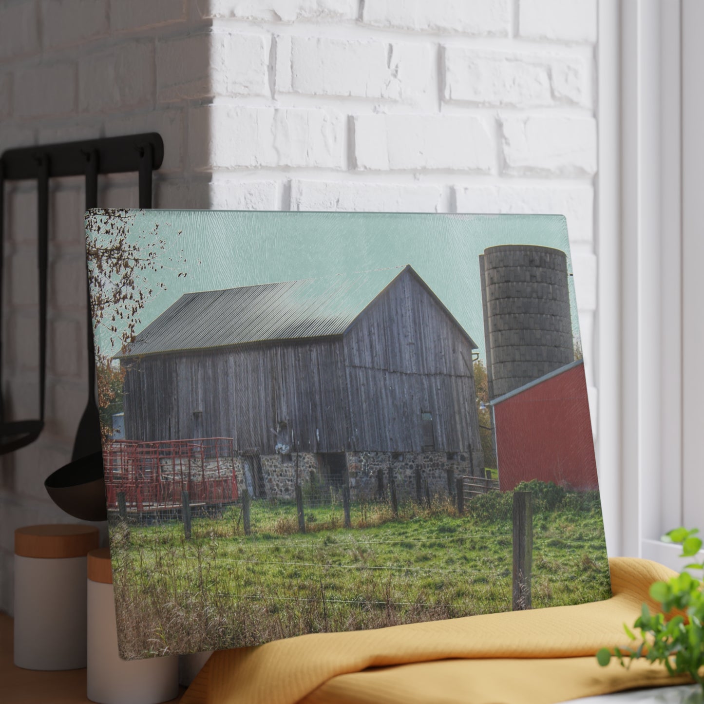 U R There Photography Slattery Road Fieldstone Grey Rustic Farmhouse Tempered-Glass Cutting Board
