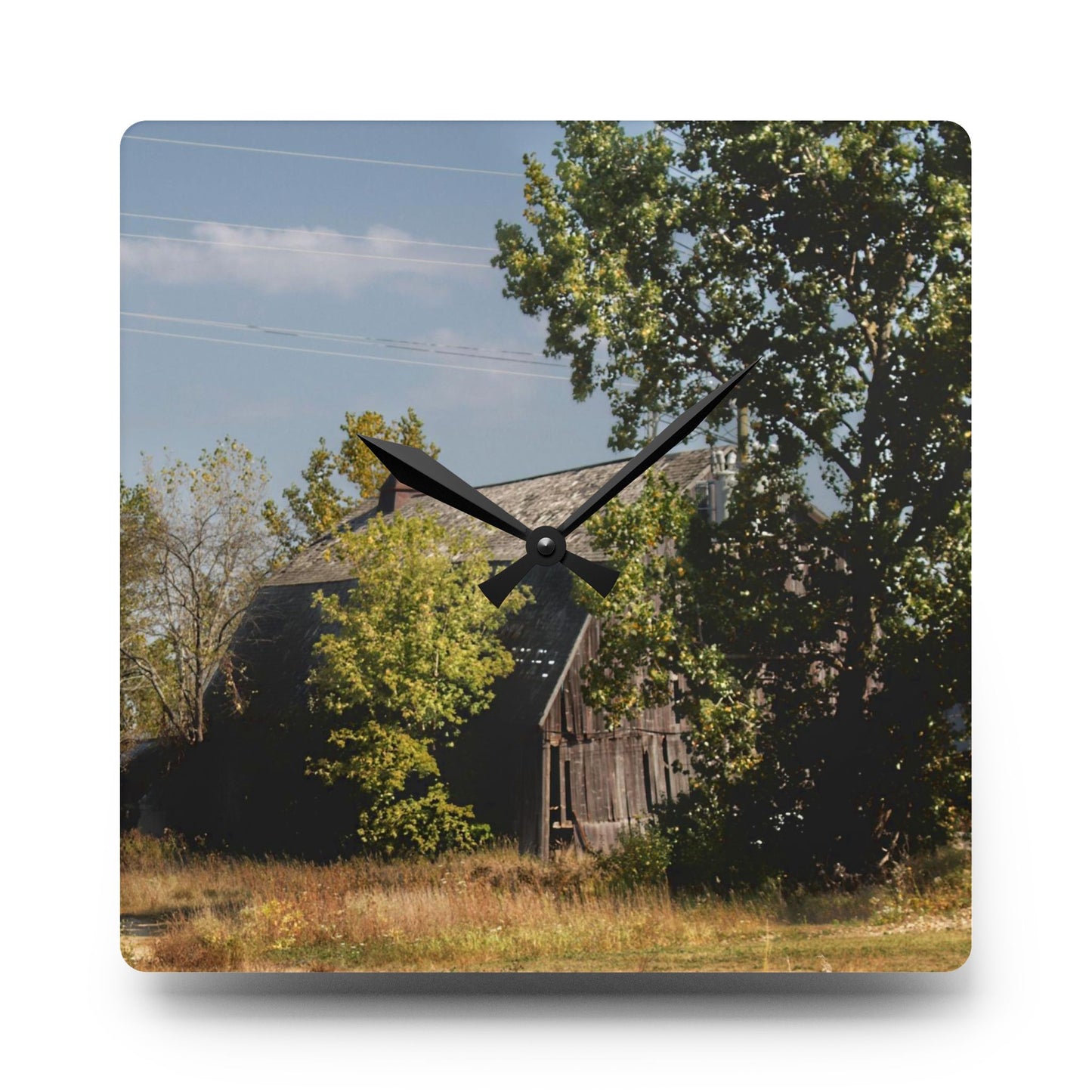 U R There Photography Barnes Road Grey Rustic Farmhouse Acrylic Analog Wall Clock