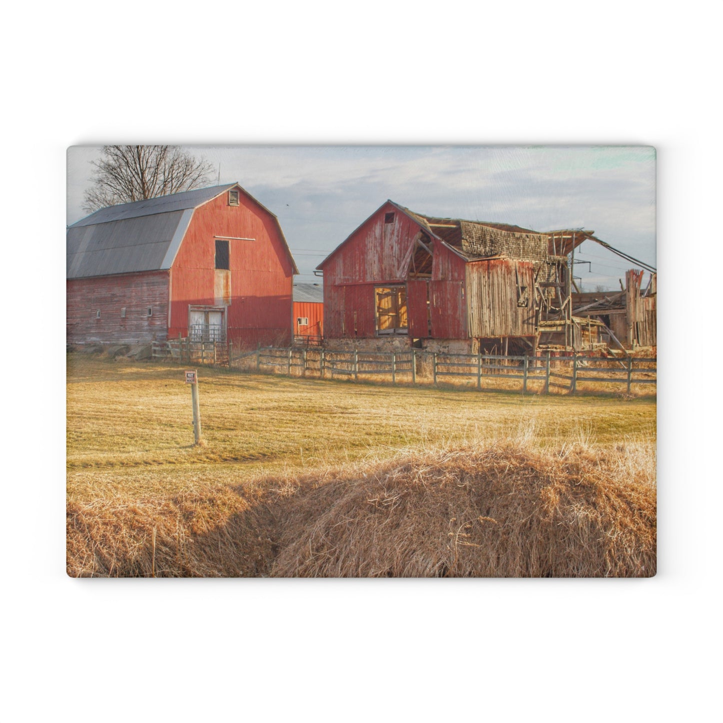U R There Photography Irish Road Old Reds II Rustic Farmhouse Tempered-Glass Cutting Board