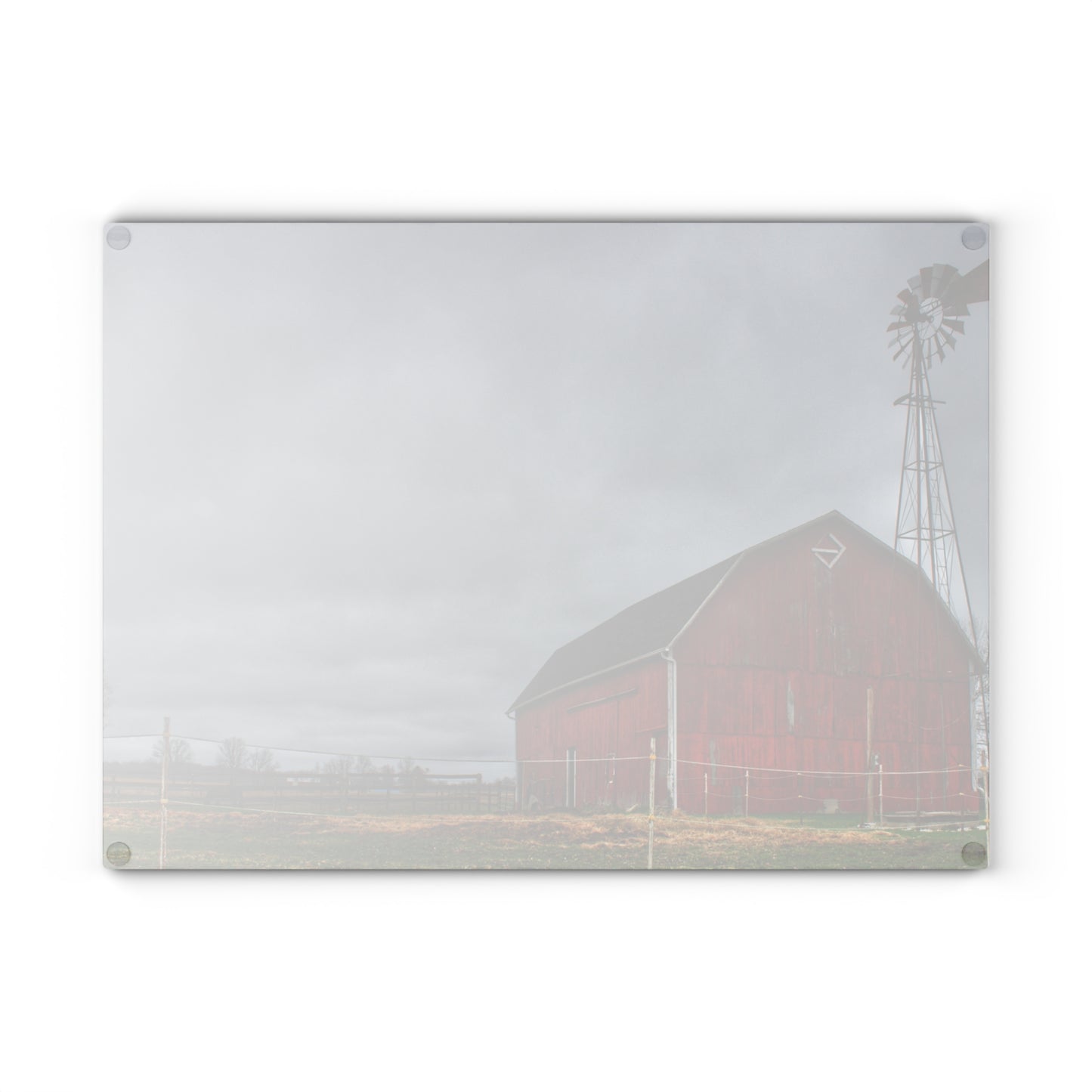 U R There Photography West Lake Road Red Barn and Windmill Rustic Farmhouse Tempered-Glass Cutting Board