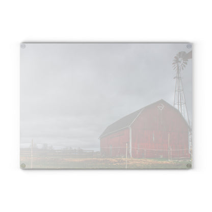 U R There Photography West Lake Road Red Barn and Windmill Rustic Farmhouse Tempered-Glass Cutting Board