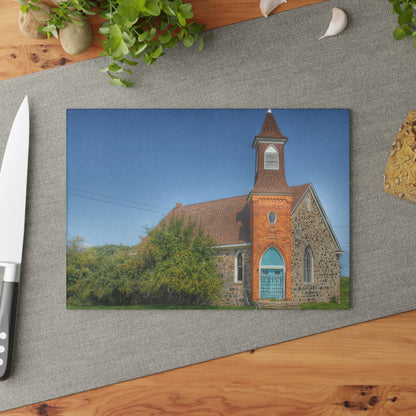U R There Photography Mayville Church of the Past Rustic Farmhouse Tempered-Glass Cutting Board