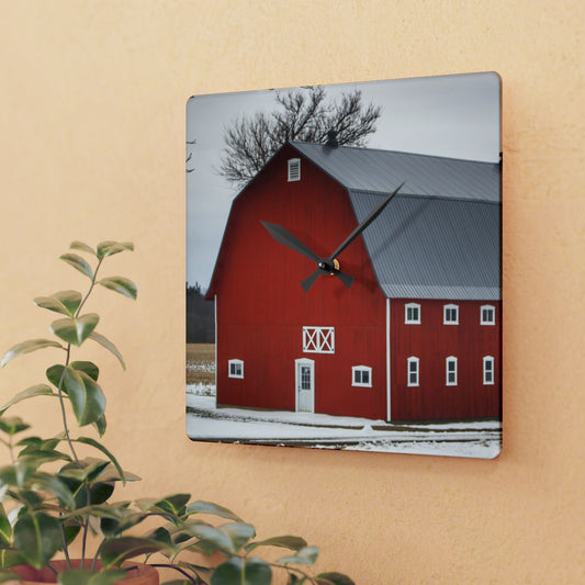 U R There Photography Hollow Corners Red Tree Silo II Rustic Farmhouse Acrylic Analog Wall Clock