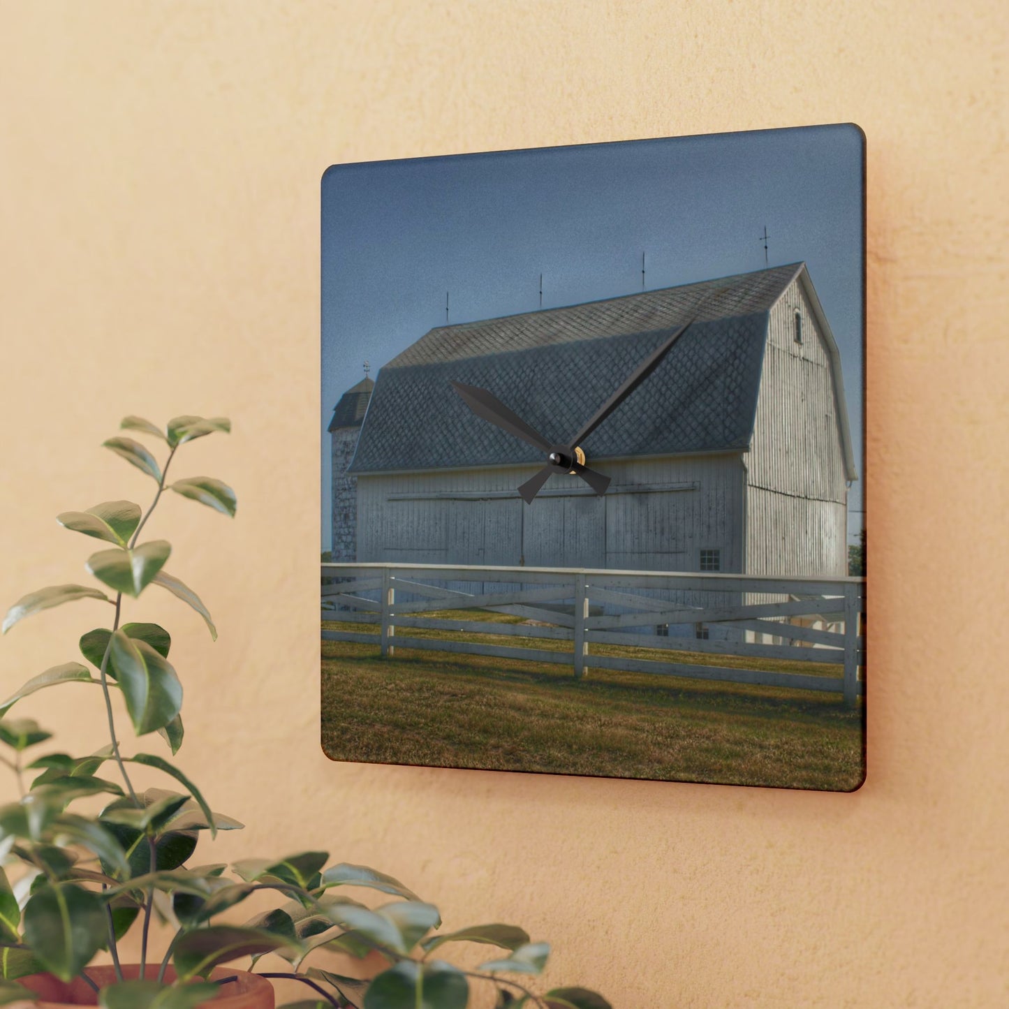 U R There Photography Belsay Road White Rustic Farmhouse Acrylic Analog Wall Clock