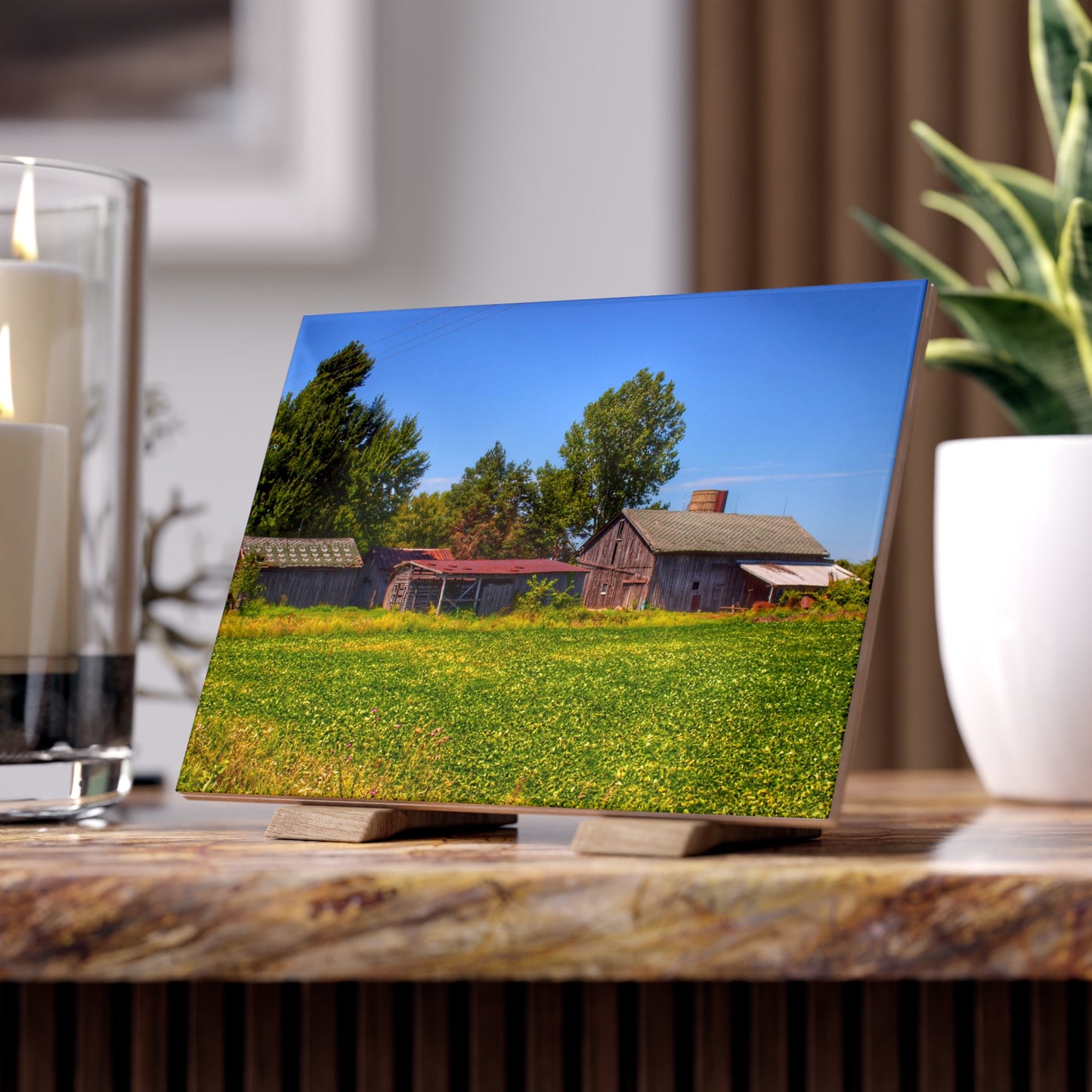 U R There Photography Birch Run Road Greys I Rustic Farmhouse Decorative Ceramic Tile