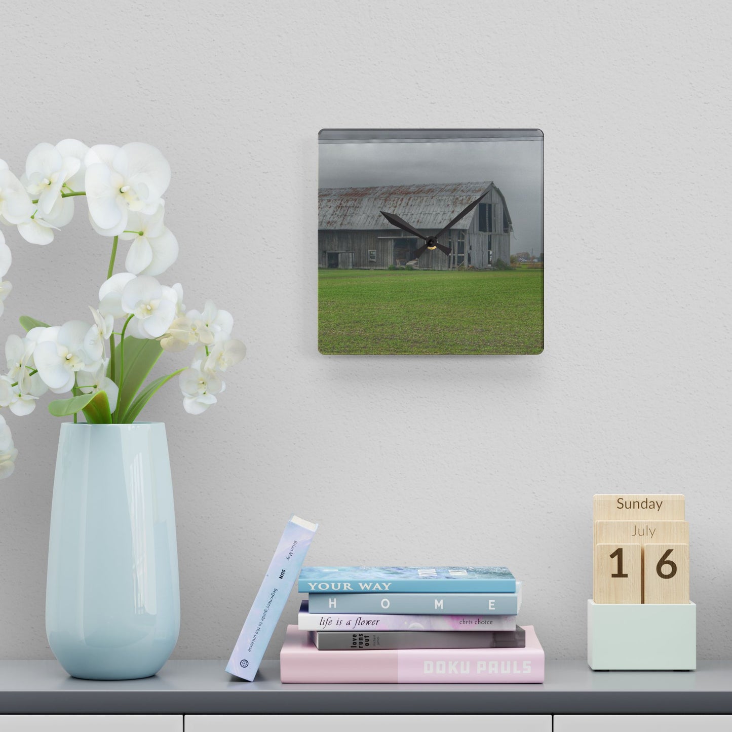 U R There Photography Bradford Road Grey Rustic Farmhouse Acrylic Analog Wall Clock