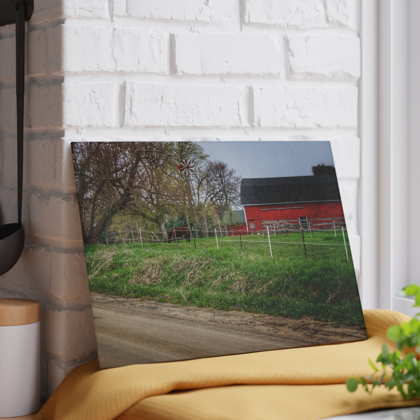 U R There Photography West Lake Road Farm and Filly I Rustic Farmhouse Tempered-Glass Cutting Board