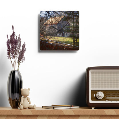 U R There Photography Newark Road Hidden Fieldstone Grey Rustic Farmhouse Acrylic Analog Wall Clock