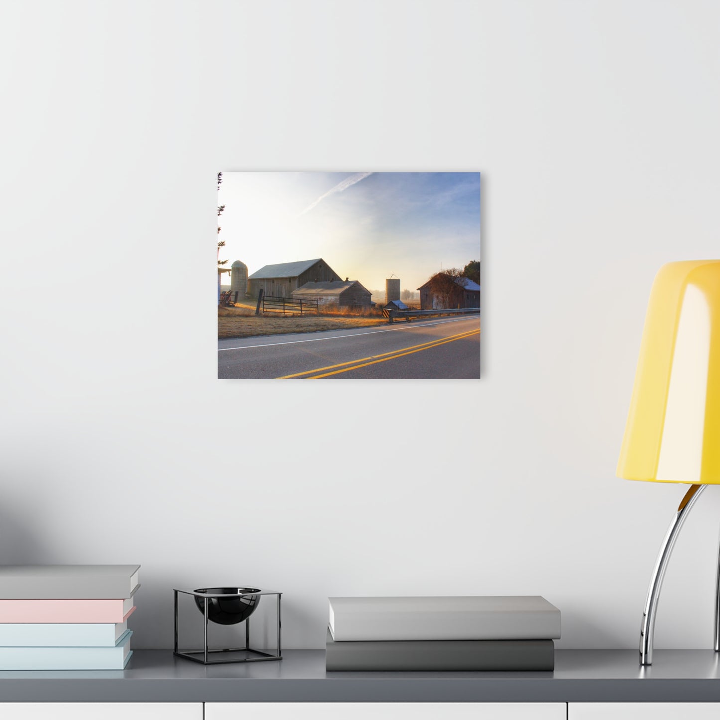 U R There Photography Wilder Road Foggy Morning Greys Rustic Farmhouse Acrylic Wall Print