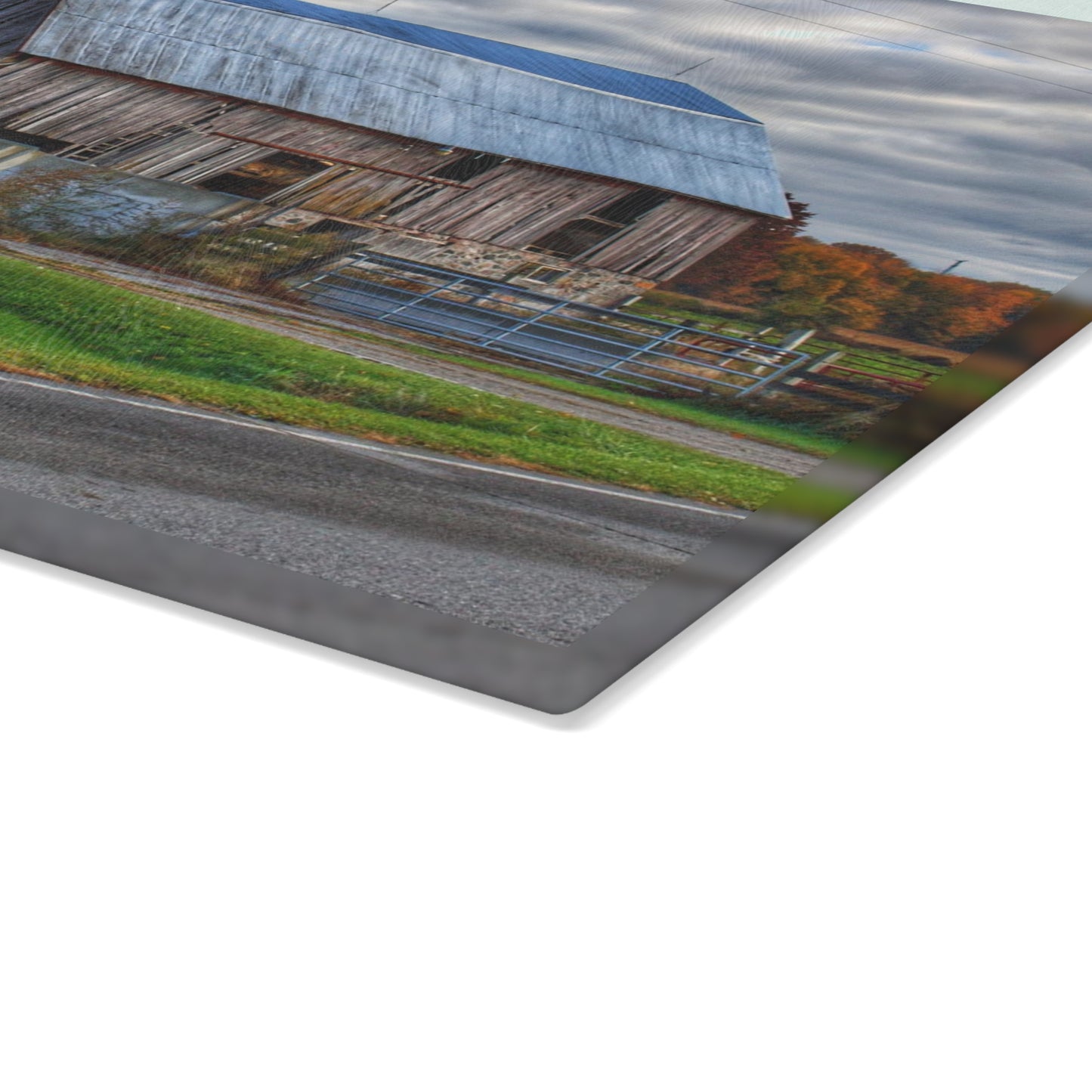 U R There Photography Marlette Road Haybarn Rustic Farmhouse Tempered-Glass Cutting Board