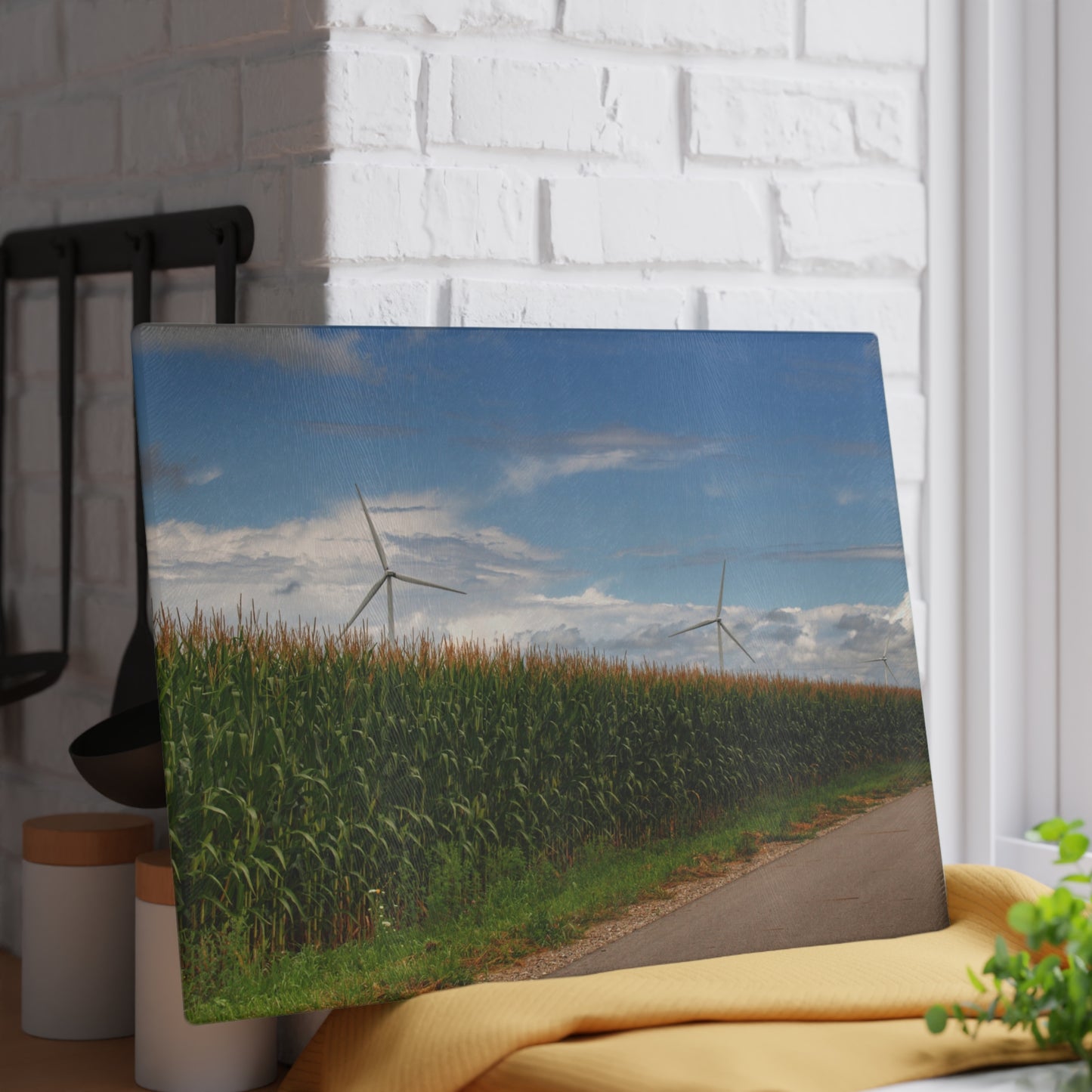 U R There Photography Gilford Road Corn Row I Rustic Farmhouse Tempered-Glass Cutting Board