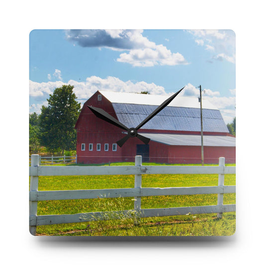 Burt Road Red Rustic Farmhouse Acrylic Analog Wall Clock 10.75'' × 10.75'' (Square)