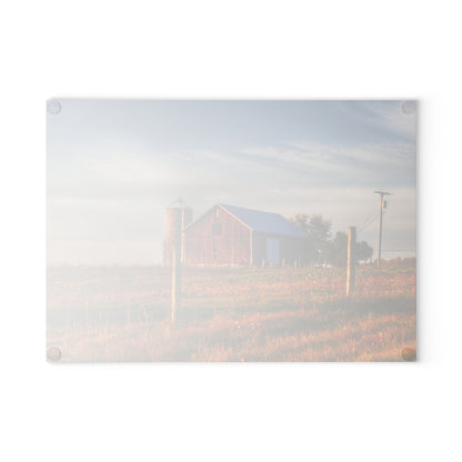 U R There Photography Lake Pleasant Road Little Red and Silo I Rustic Farmhouse Tempered-Glass Cutting Board