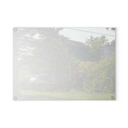 U R There Photography Grey Road Red Rustic Farmhouse Tempered-Glass Cutting Board