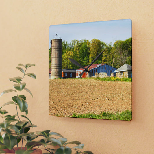 U R There Photography Deckerville Rusted Red Shack Rustic Farmhouse Acrylic Analog Wall Clock