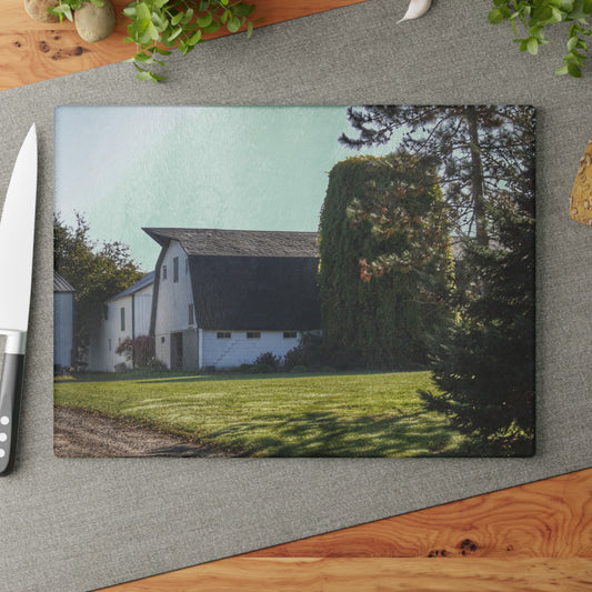 U R There Photography Five Lakes Road White Rustic Farmhouse Tempered-Glass Cutting Board