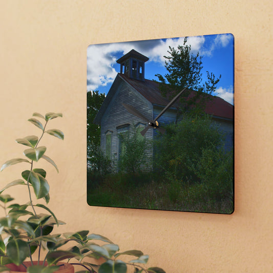 U R There Photography Mound Road Schoolhouse Rustic Farmhouse Acrylic Analog Wall Clock