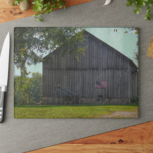 U R There Photography Sutton Road Patriot Grey II Rustic Farmhouse Tempered-Glass Cutting Board